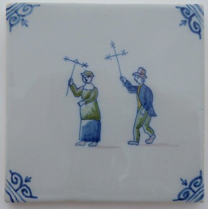 Makkum Tichelaar tile playing children