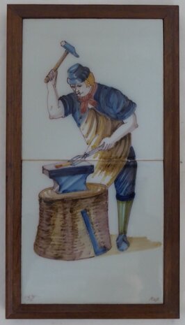 Makkum Tichelaar framed tiles blacksmith