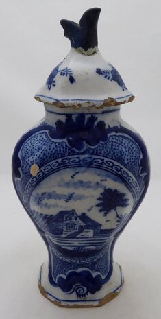 Antique Delft blue vase with lid